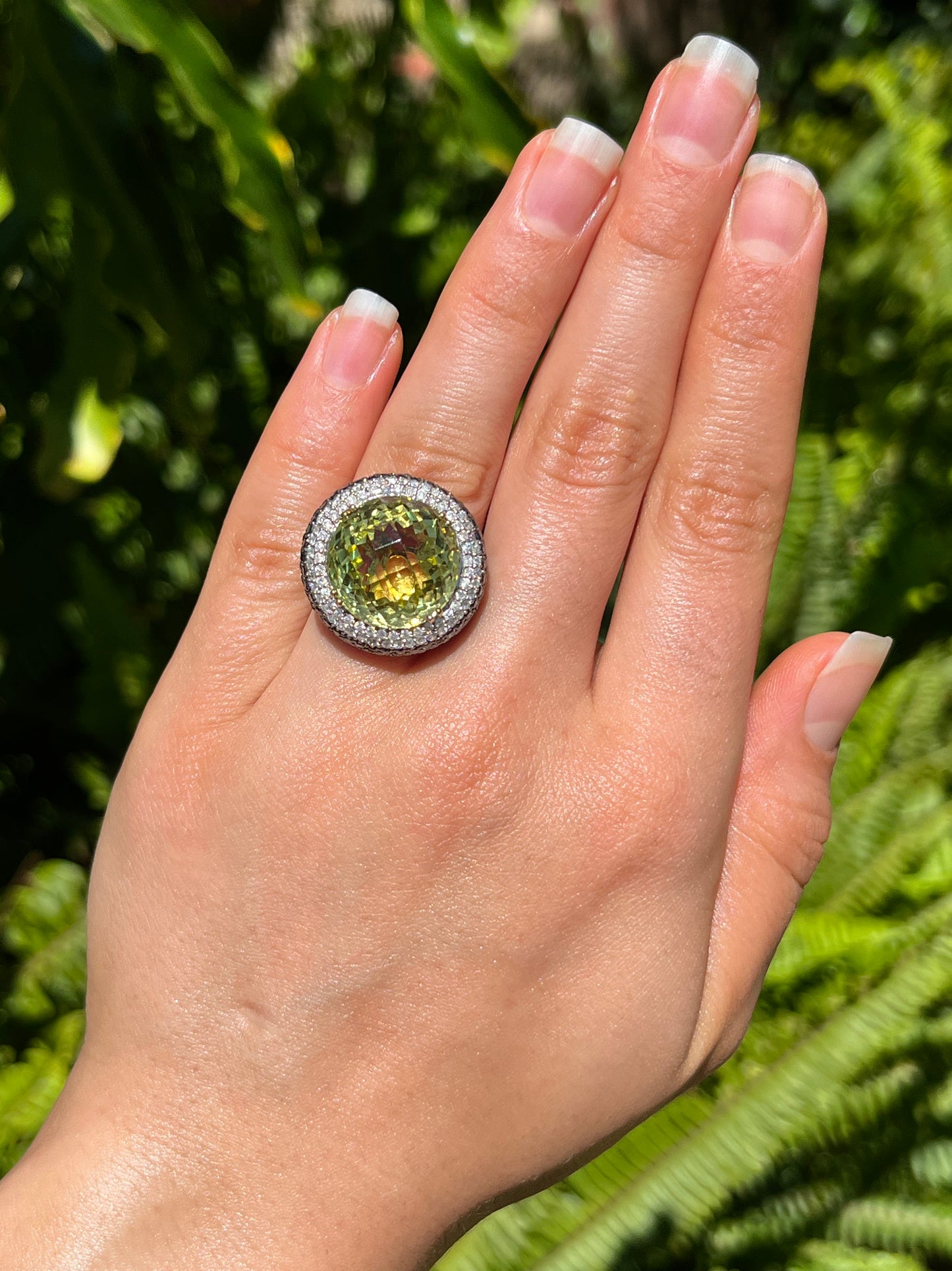 18K gold citrine and diamond cocktail ring.