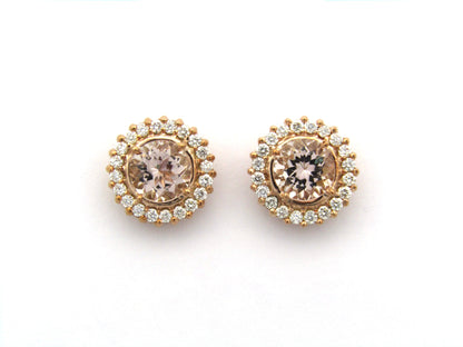 9K gold morganite and diamond earrings.