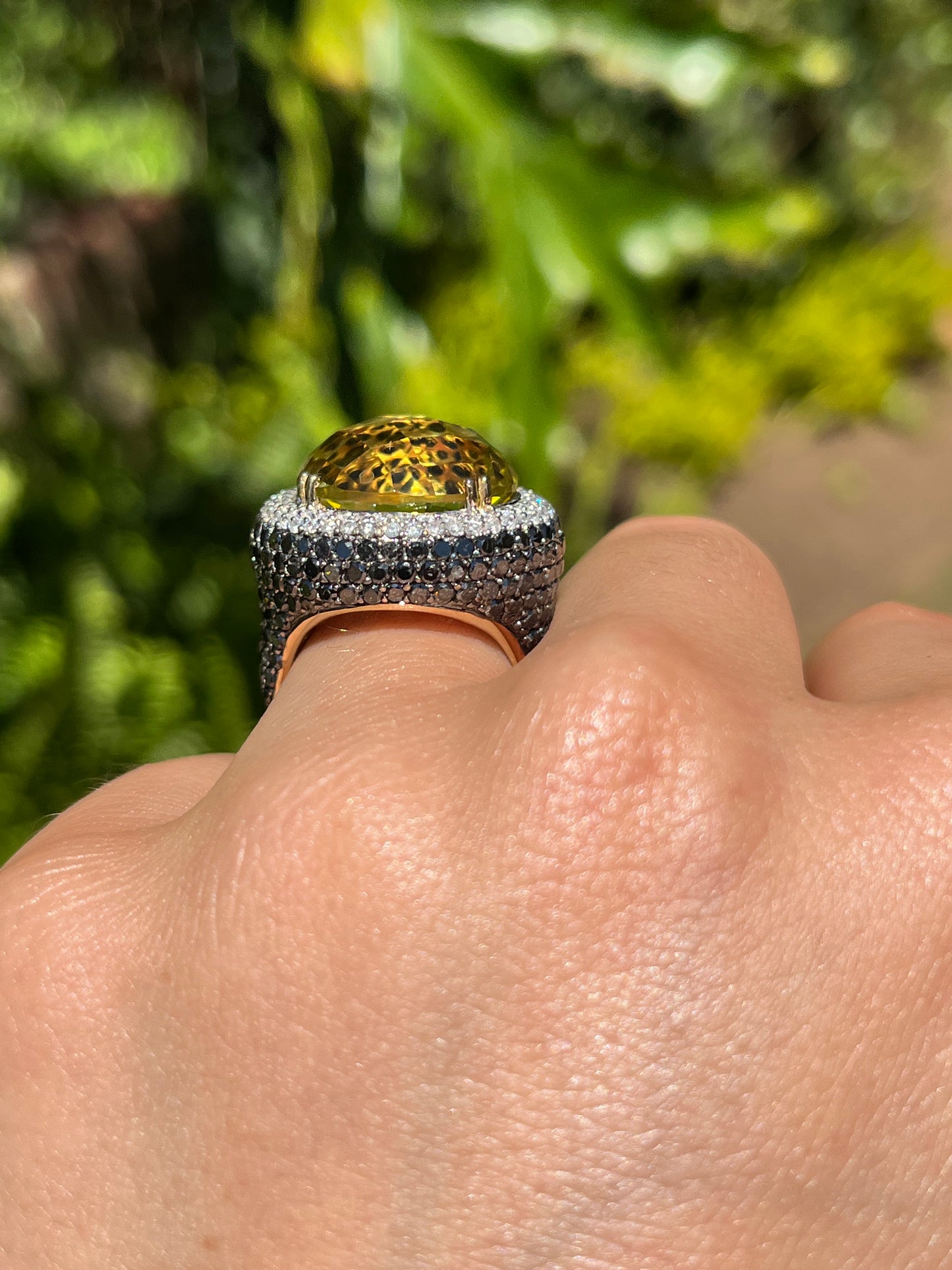 18K gold citrine and diamond cocktail ring.