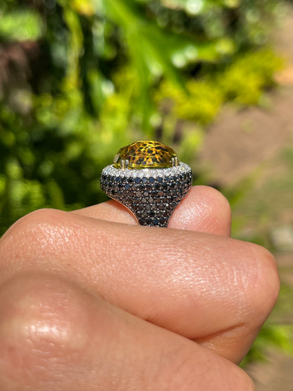 18K gold citrine and diamond cocktail ring.