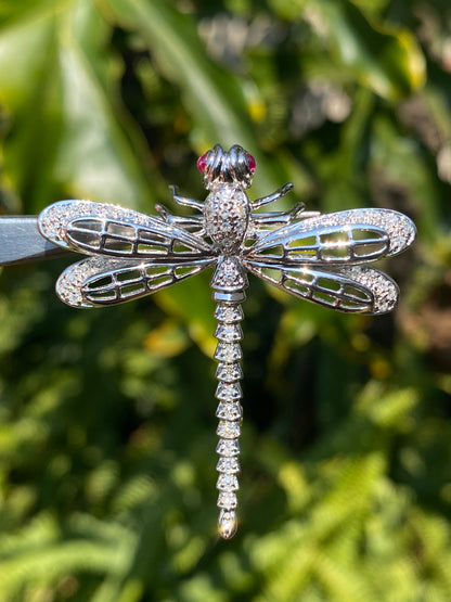 14K gold ruby and diamond dragonfly brooch, circa 1940's.