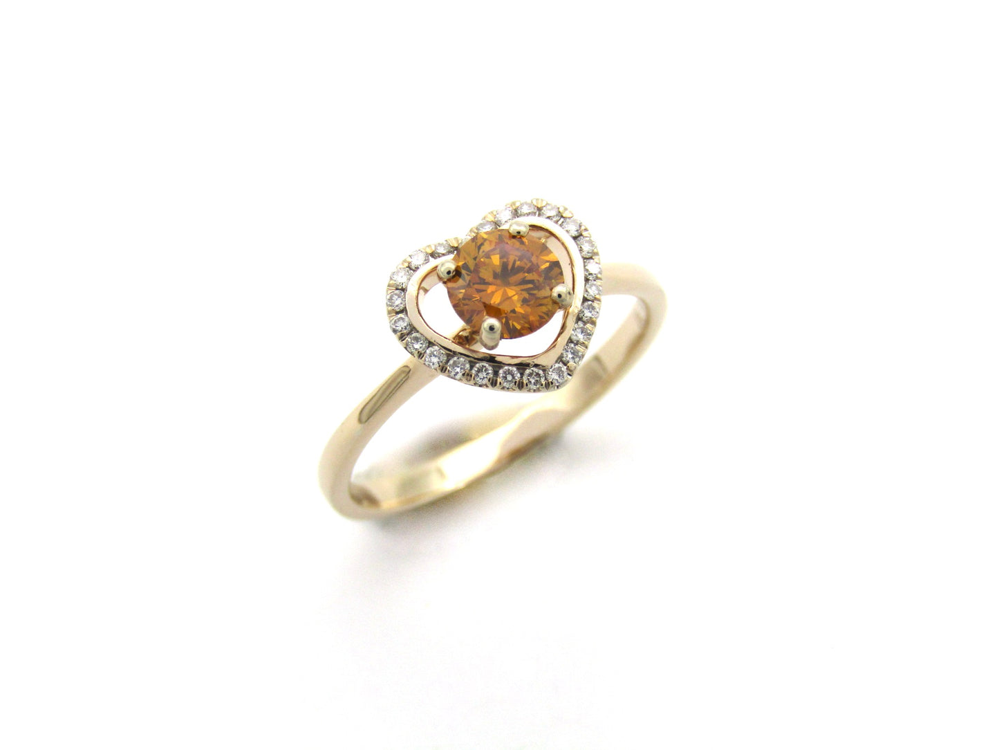 18K gold Orange diamond halo ring.