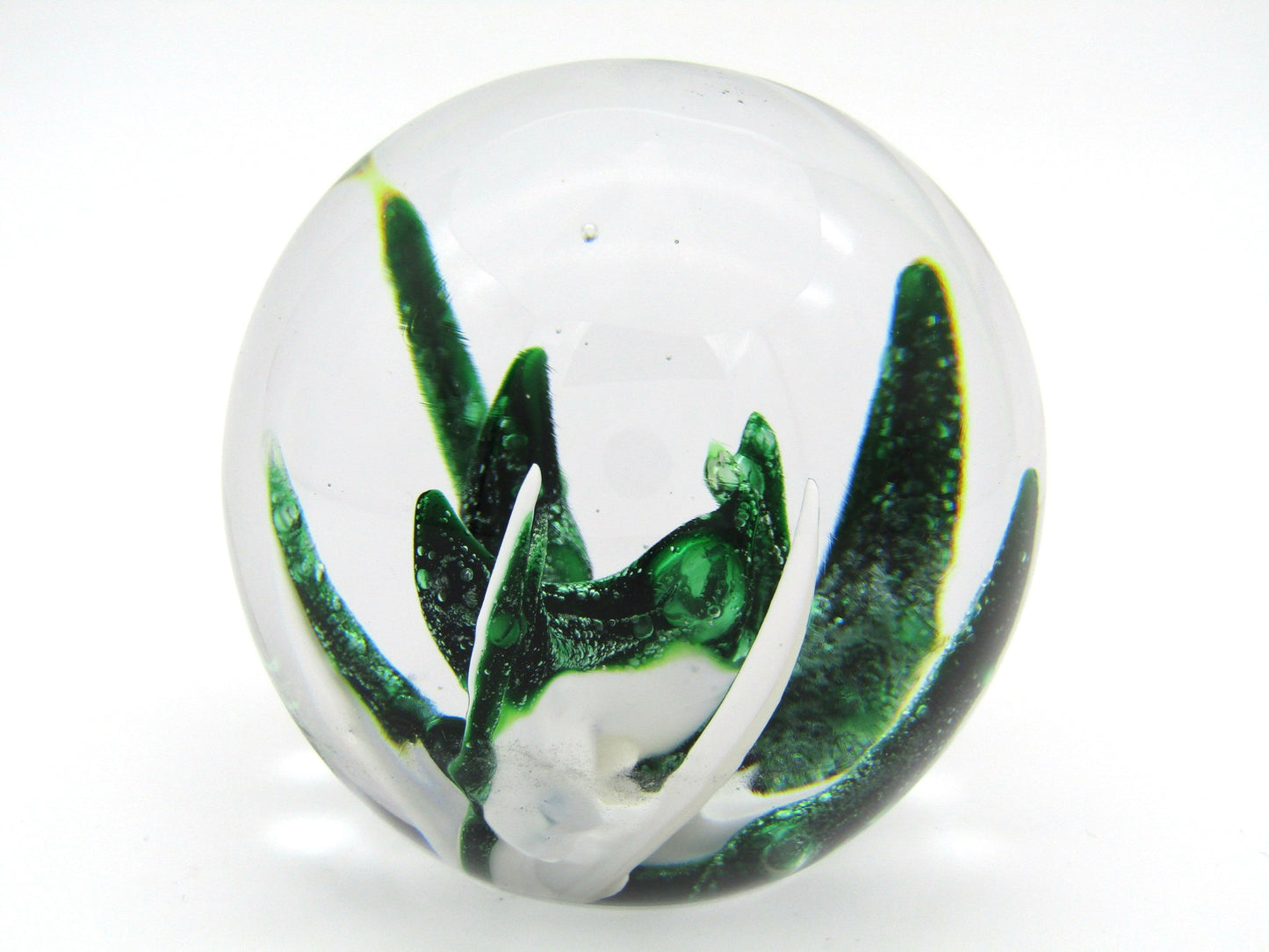 Wedgwood Green & White Art Glass paperweight, Circa 1970's.