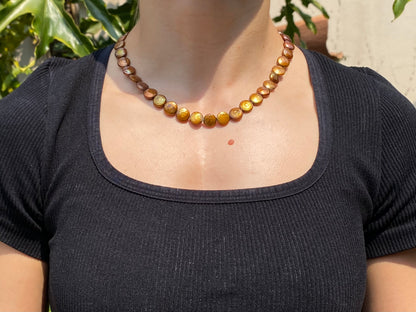 9K gold coin freshwater pearl necklace.