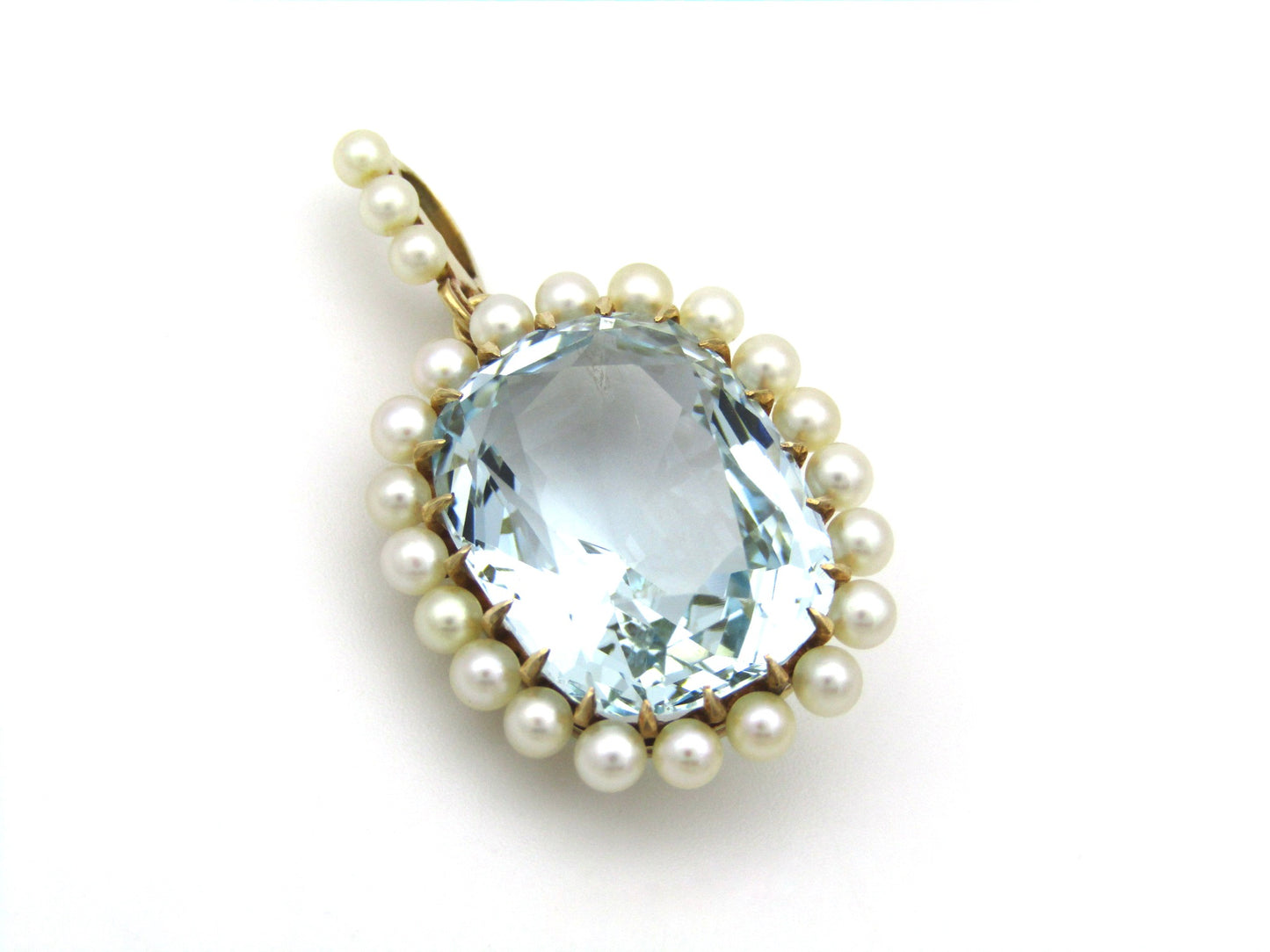 14K gold Victorian aquamarine and seed pearl pendant, circa 1880.