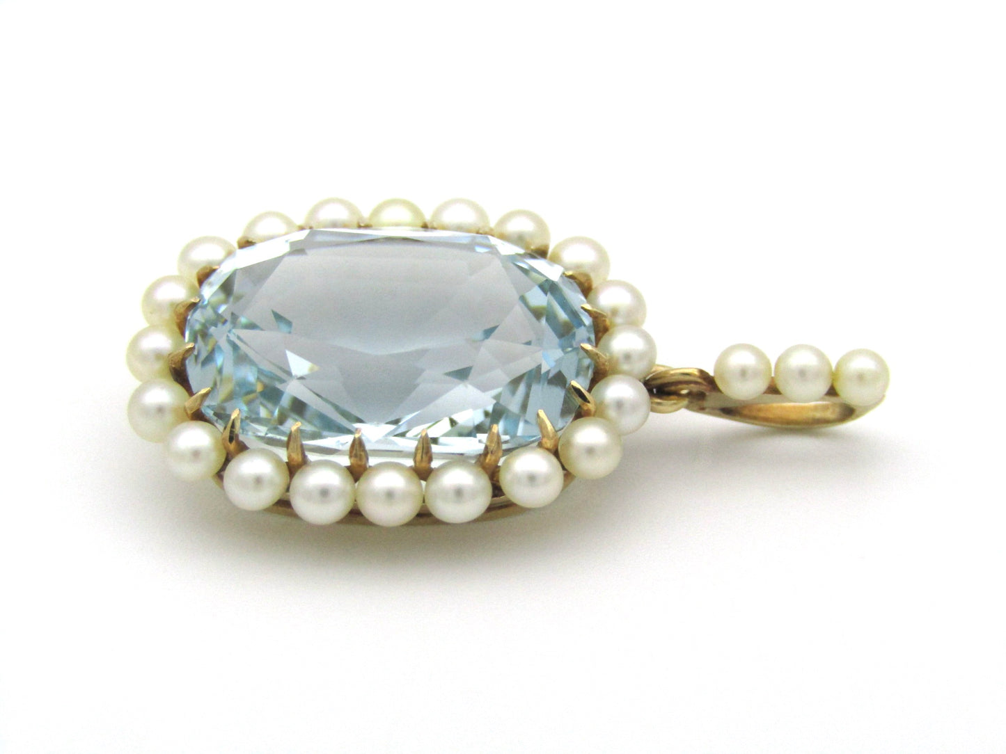 14K gold Victorian aquamarine and seed pearl pendant, circa 1880.