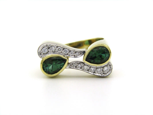18K gold tourmaline and diamond ring by Uwe Koetter, circa 1990.