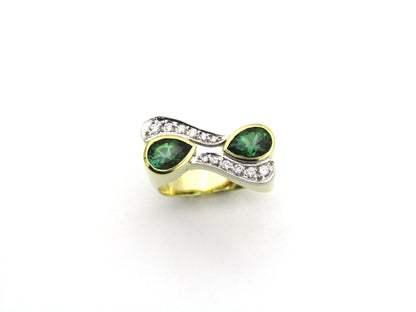 18K gold tourmaline and diamond ring by Uwe Koetter, circa 1990.