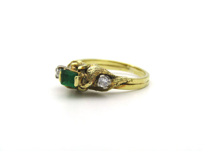 18K gold emerald and diamond ring, circa 1940's.
