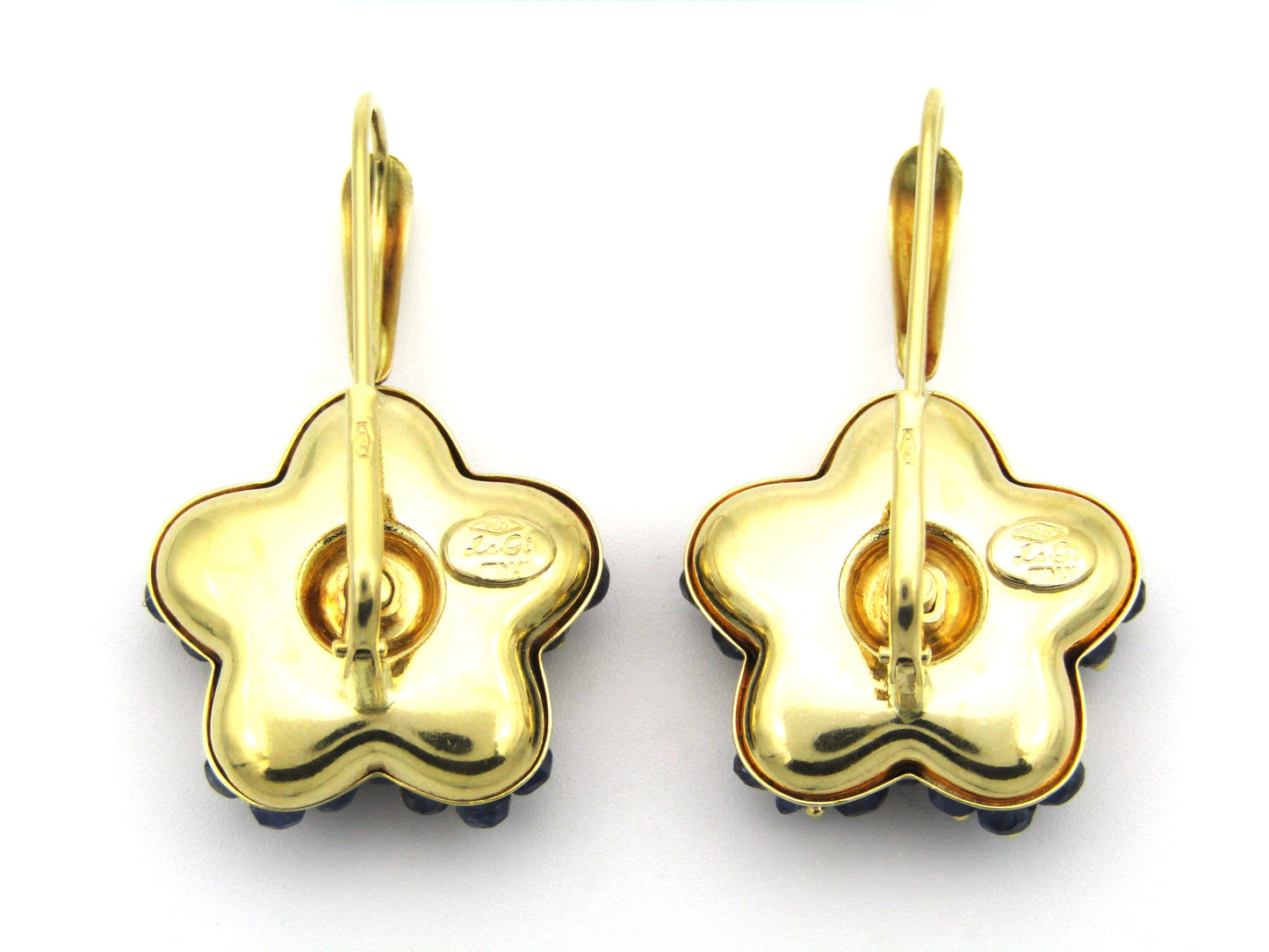 18K gold sapphire flower earring by Le Gi of Italy, circa 1990.