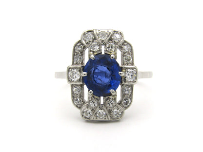 Platinum Art Deco sapphire and diamond ring.