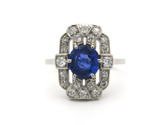 Platinum Art Deco sapphire and diamond ring.