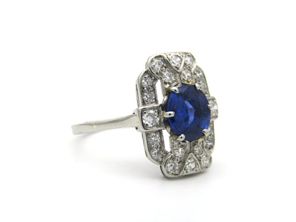 Platinum Art Deco sapphire and diamond ring.
