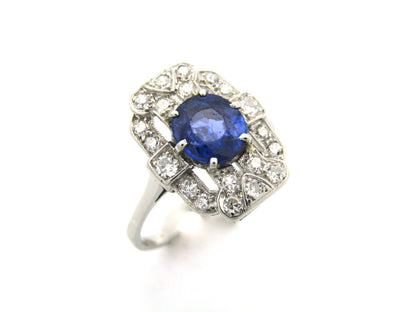 Platinum Art Deco sapphire and diamond ring.