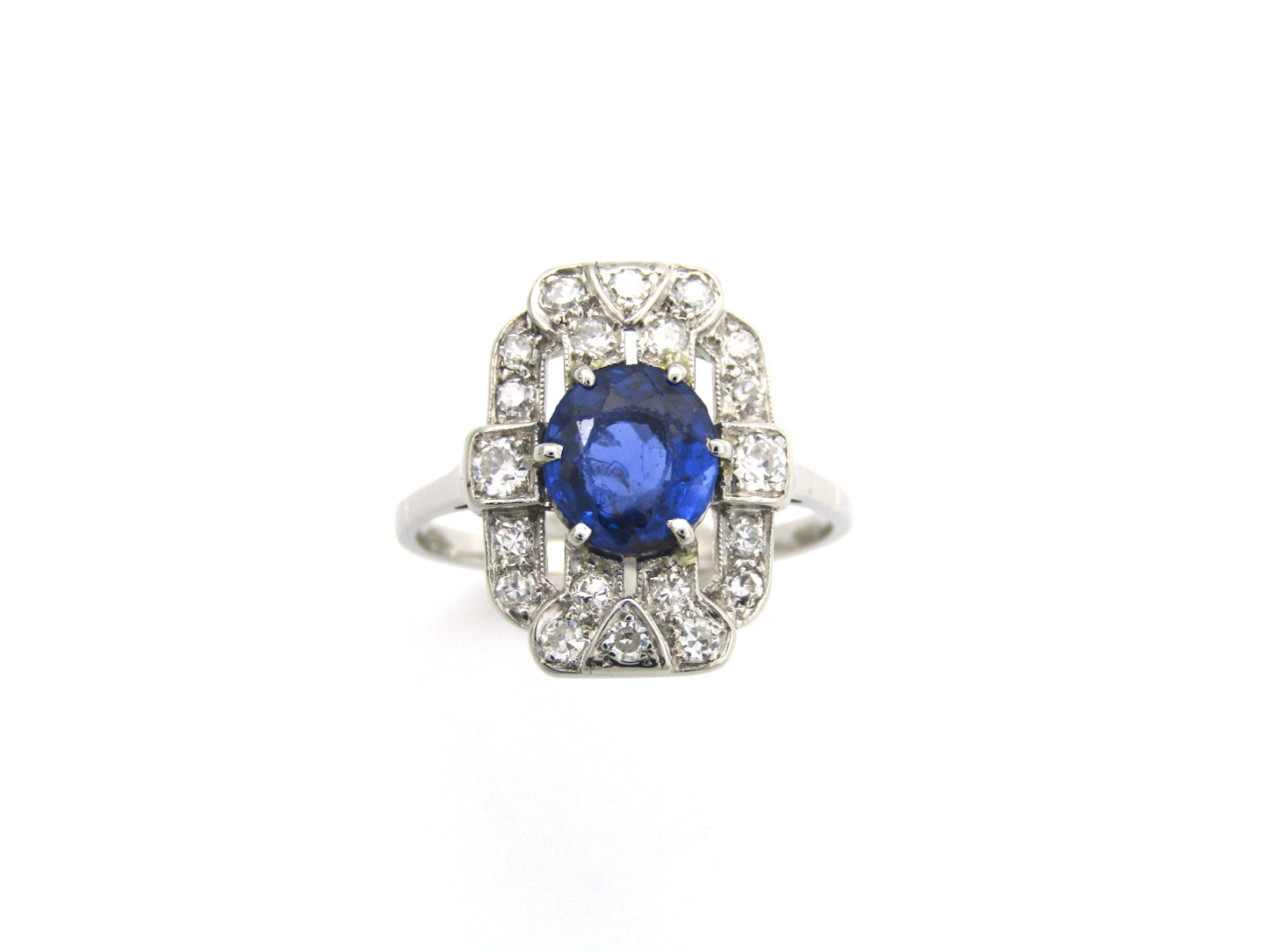 Platinum Art Deco sapphire and diamond ring.