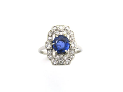 Platinum Art Deco sapphire and diamond ring.