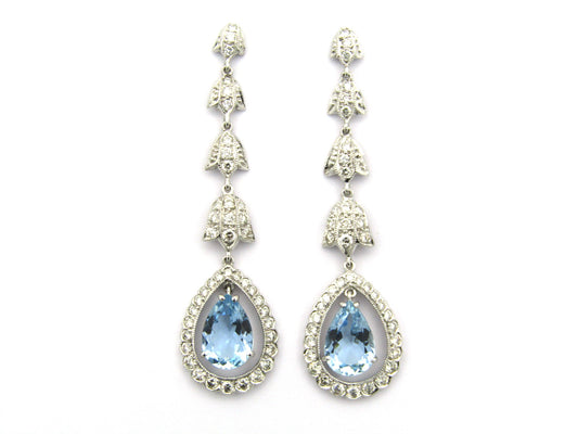 18K gold aquamarine and diamond drop earrings.