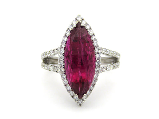 18K gold rubellite tourmaline and diamond ring.