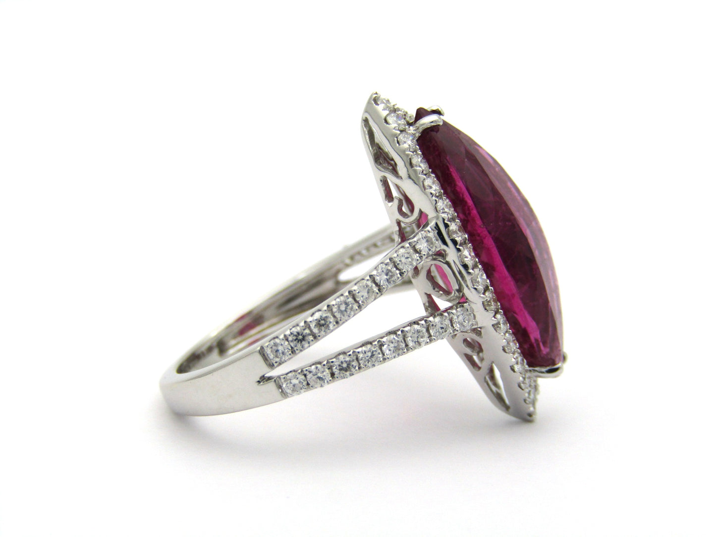 18K gold rubellite tourmaline and diamond ring.