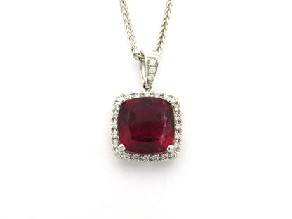 18K gold rubellite tourmaline and diamond pendant.
