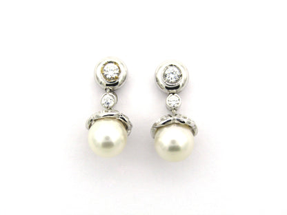18K gold Akoya pearl and CZ earrings.