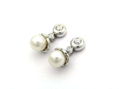 18K gold Akoya pearl and CZ earrings.