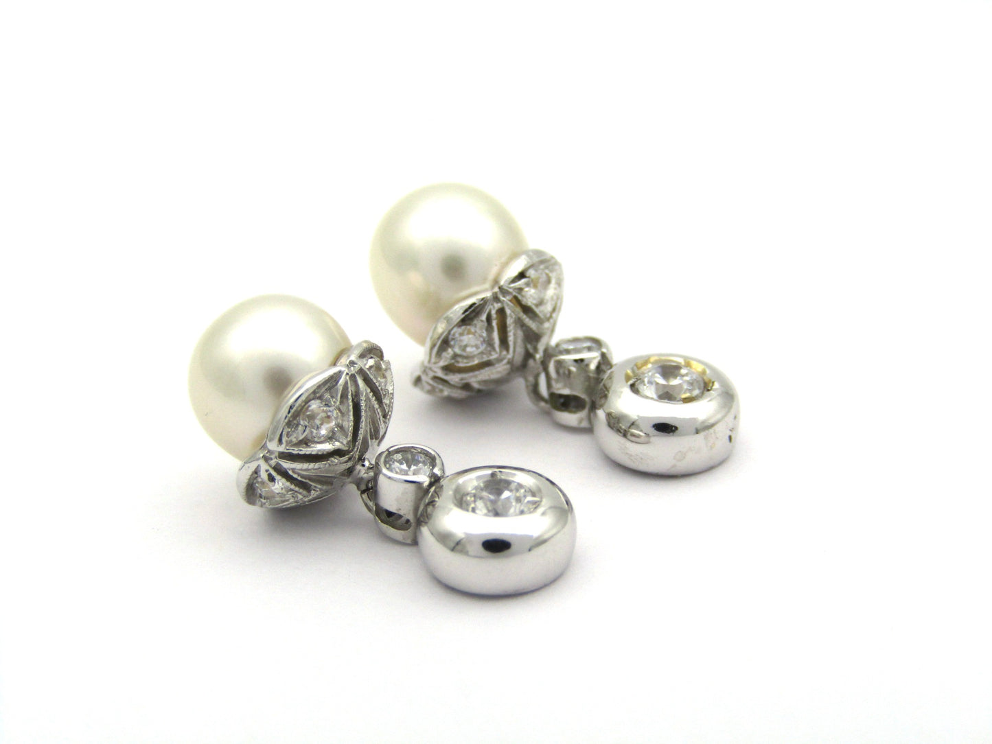 18K gold Akoya pearl and CZ earrings.