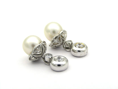 18K gold Akoya pearl and CZ earrings.