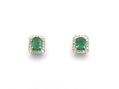 9K gold emerald and diamond earrings.