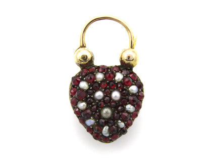 9K gold Victorian opal, garnet, seed pearl, and diamond locket and padlock clasp, circa 1850's.