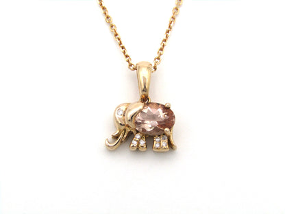 18K gold morganite and diamond elephant pendant.