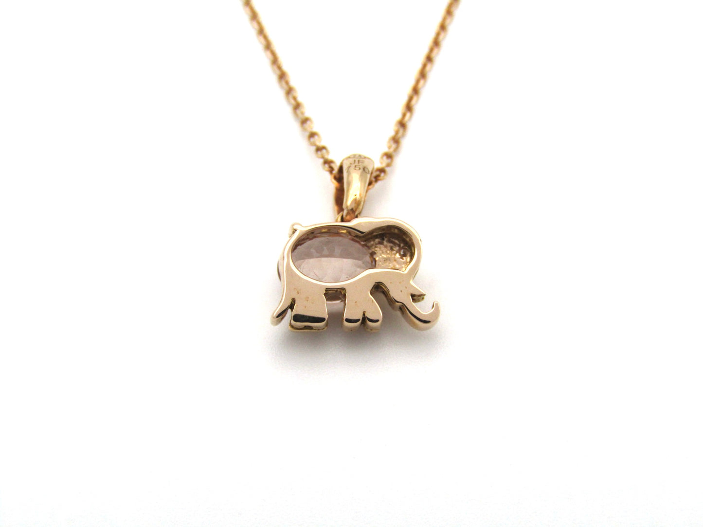 18K gold morganite and diamond elephant pendant.