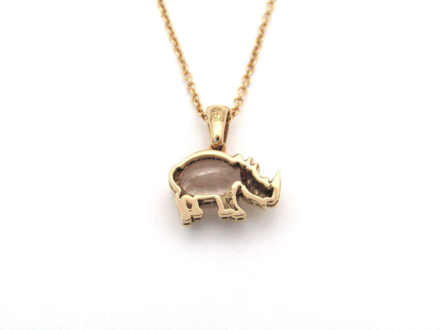 18K gold morganite and diamond rhino pendant.