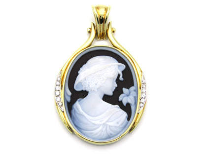 18K gold hard stone cameo and diamond pendant.