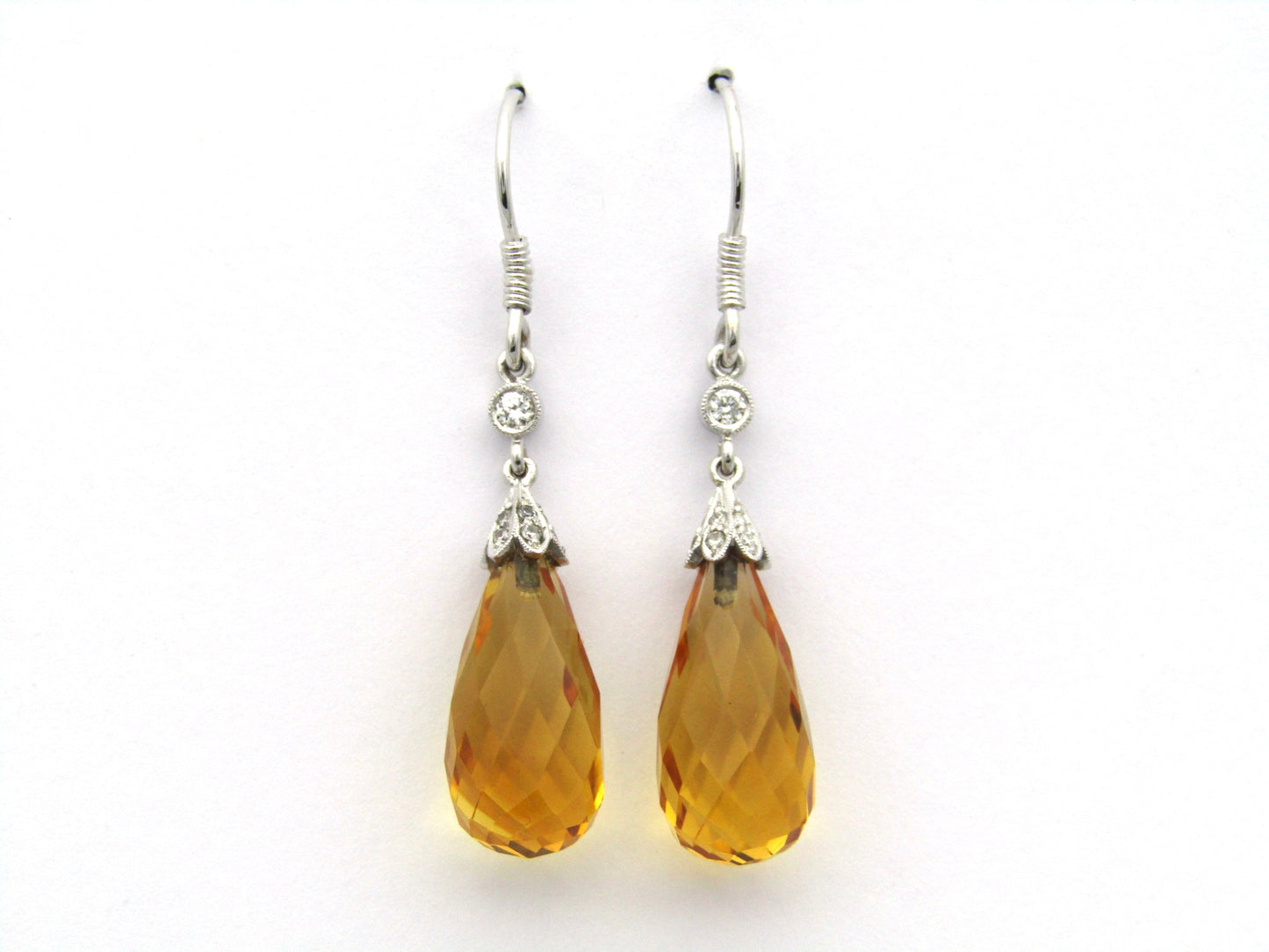 18K gold citrine and diamond drop earrings.