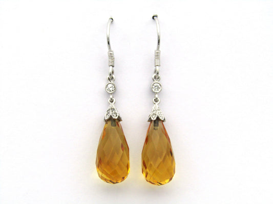 18K gold citrine and diamond drop earrings.