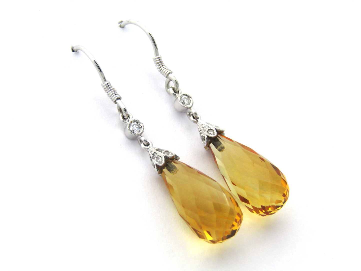 18K gold citrine and diamond drop earrings.