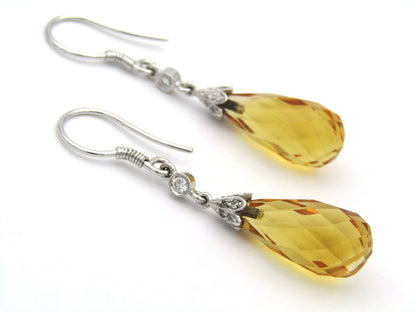 18K gold citrine and diamond drop earrings.