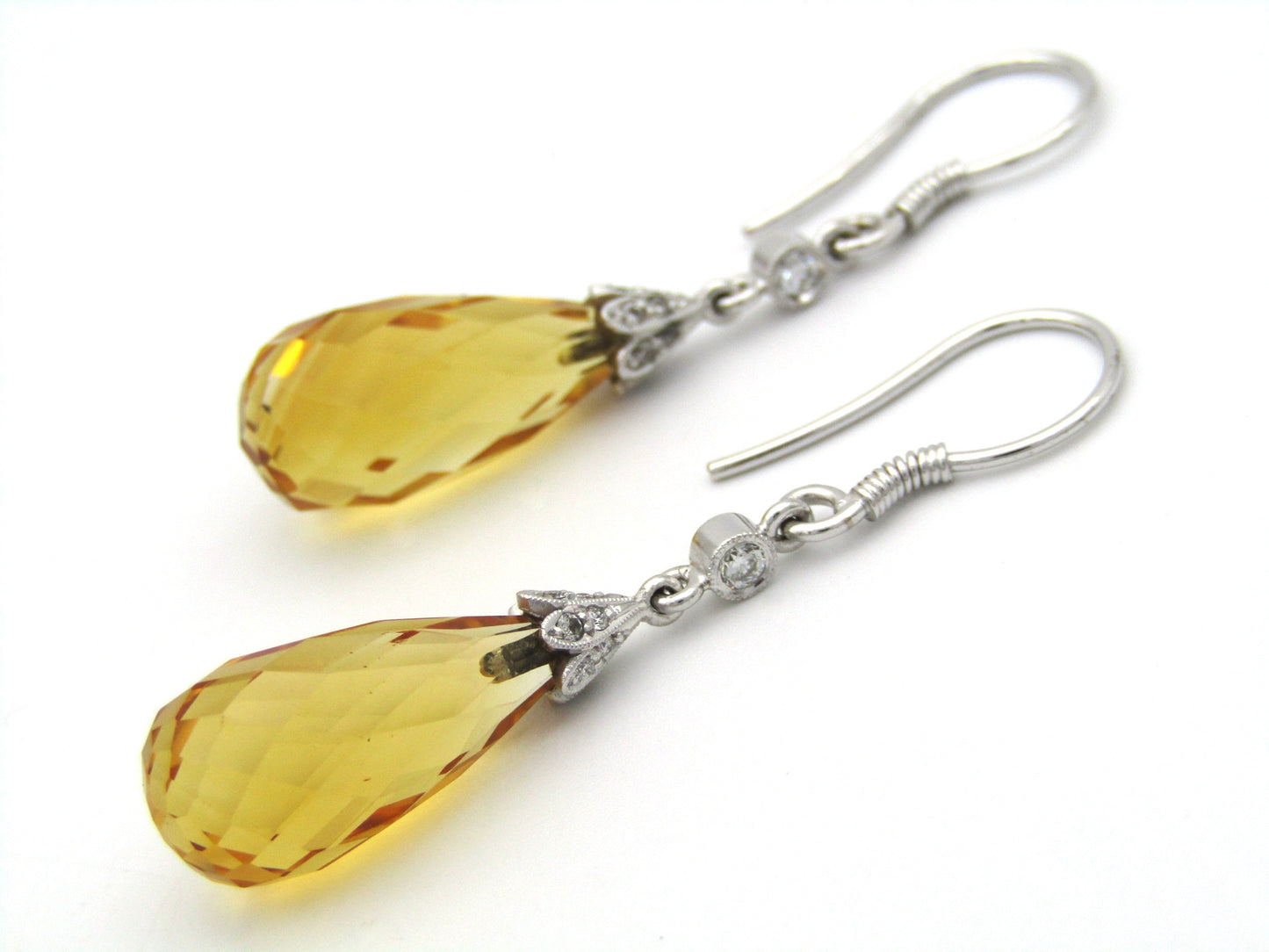 18K gold citrine and diamond drop earrings.