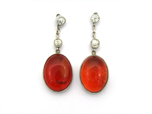 18K gold Art Deco amber and diamond earrings, circa 1920's.