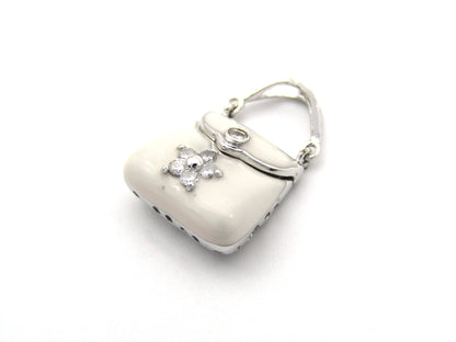 14K gold enamel and diamond handbag pendant.