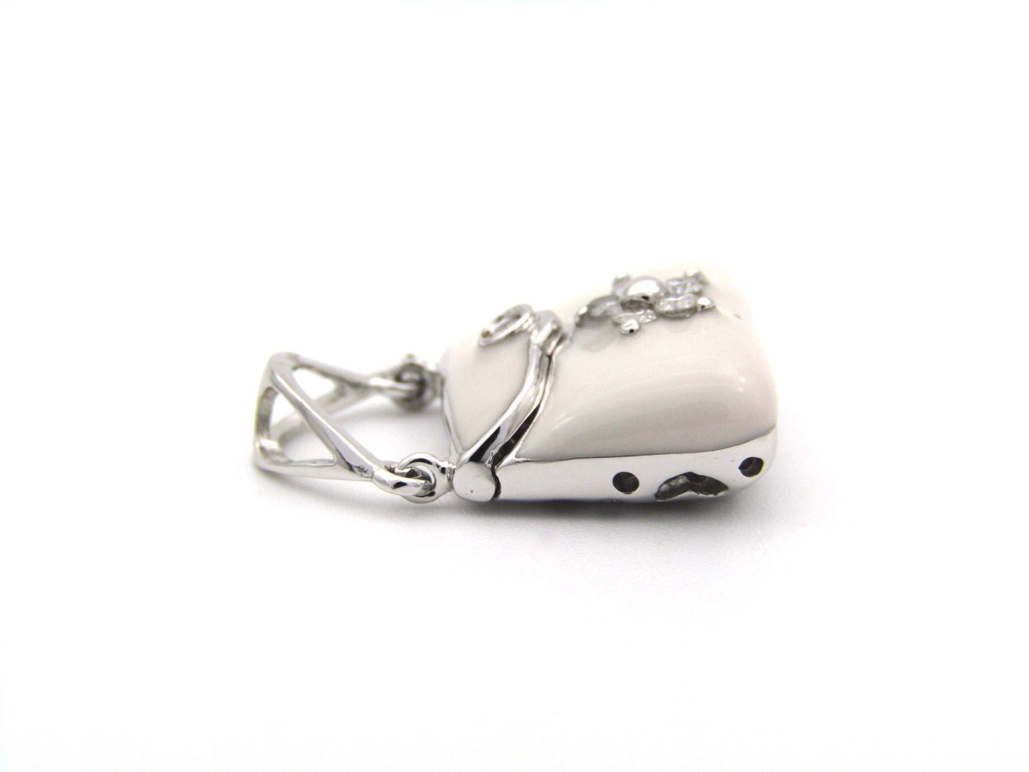 14K gold enamel and diamond handbag pendant.