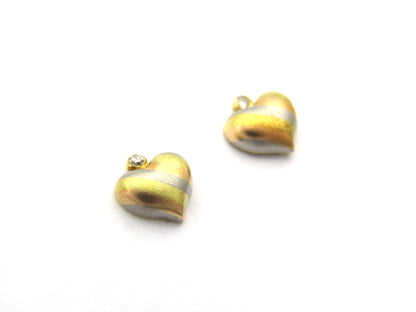 18K gold tri-colour gold diamond heart earrings by Jka Köhle, circa 1970's.