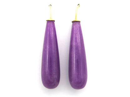 14K gold lavender jade hanging earrings.