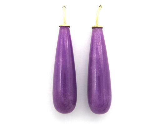 14K gold lavender jade hanging earrings.