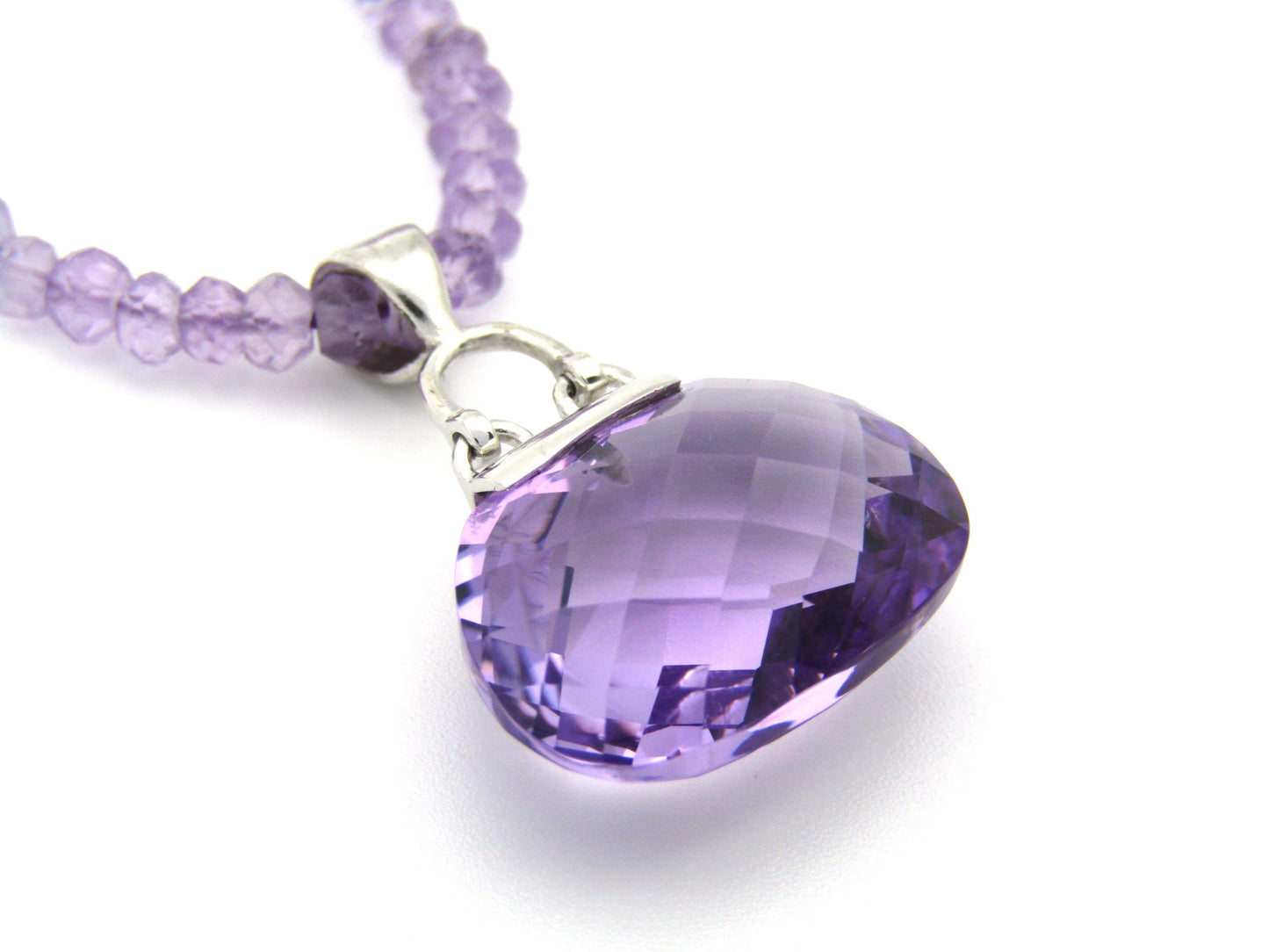 9K gold amethyst handbag pendant with 9K gold amethyst bead necklace.