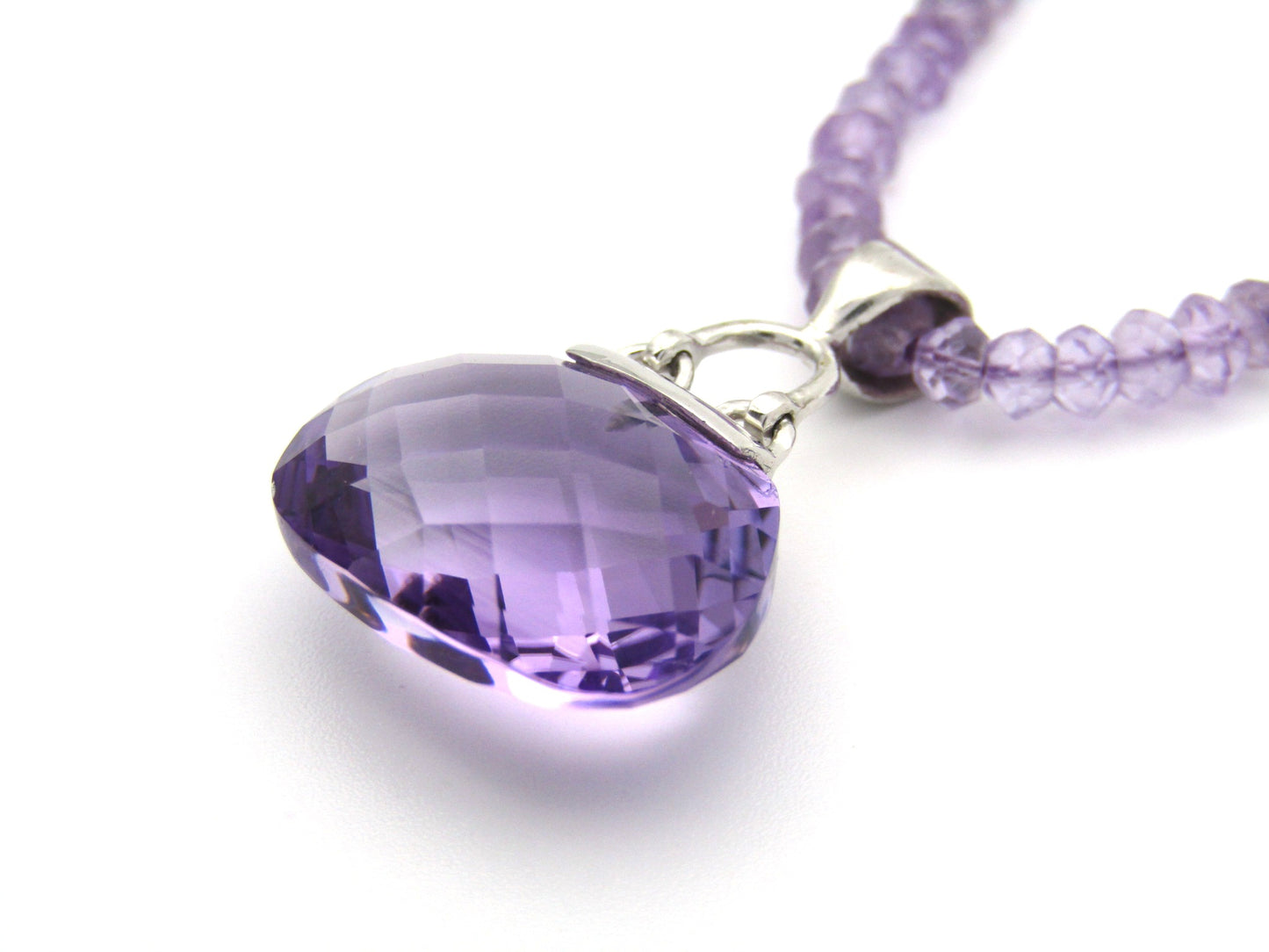 9K gold amethyst handbag pendant with 9K gold amethyst bead necklace.