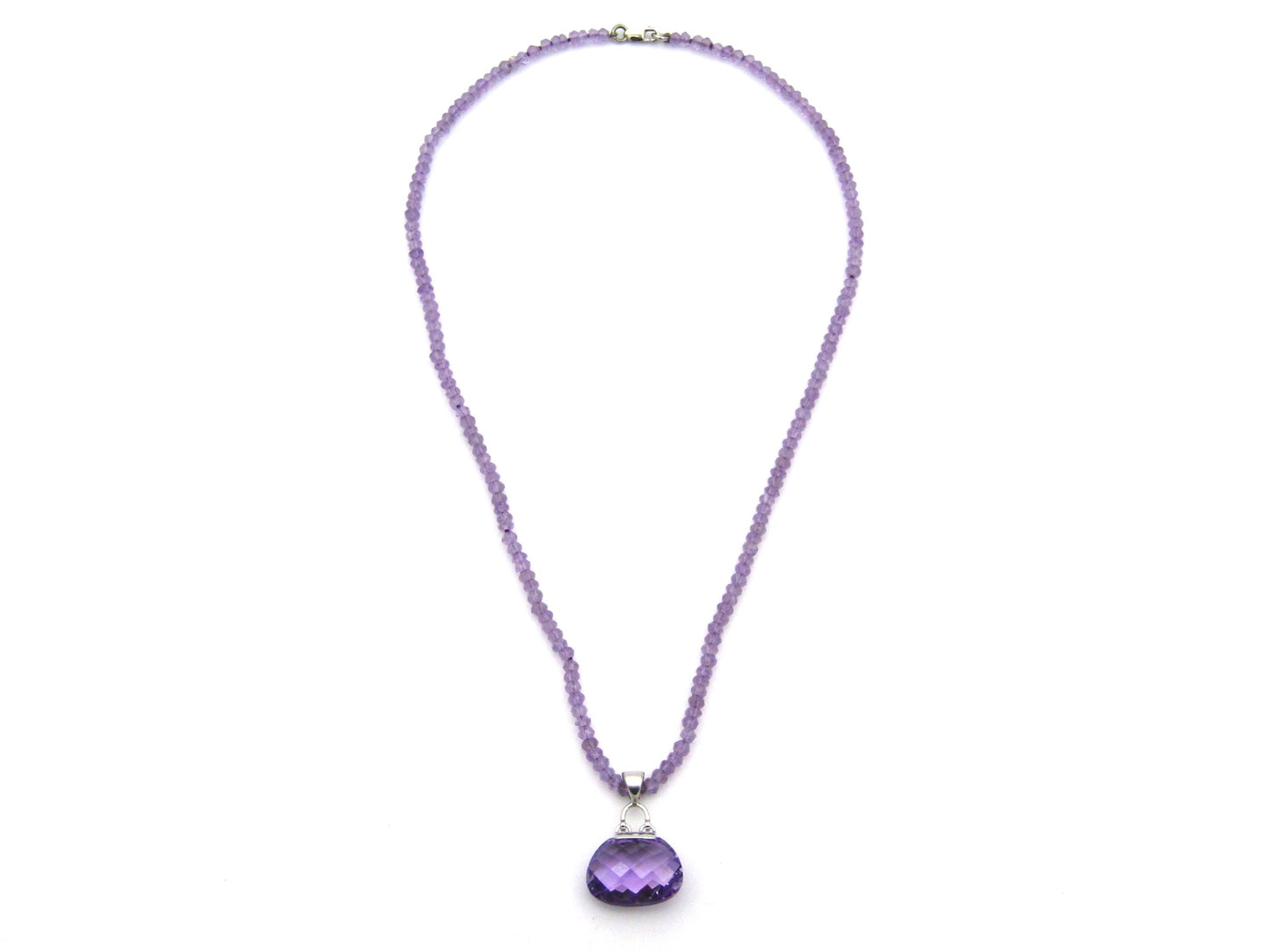 9K gold amethyst handbag pendant with 9K gold amethyst bead necklace.