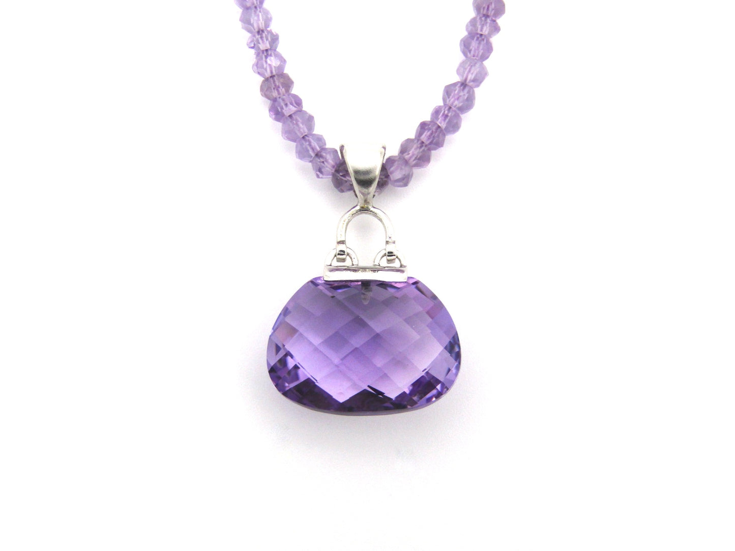 9K gold amethyst handbag pendant with 9K gold amethyst bead necklace.