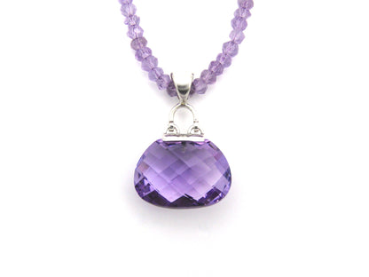 9K gold amethyst handbag pendant with 9K gold amethyst bead necklace.
